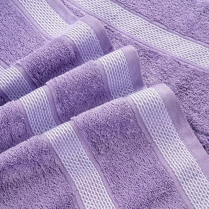 CASA COPENHAGEN Solitaire 6Pcs 100% Egyptian Cotton Large Designer Towels Gift Set- Grey Violet-Purple, 600GSM, 2Bath 2Hand 2Washcloths, Bath Towels for Bathroom Set for Women & Men
