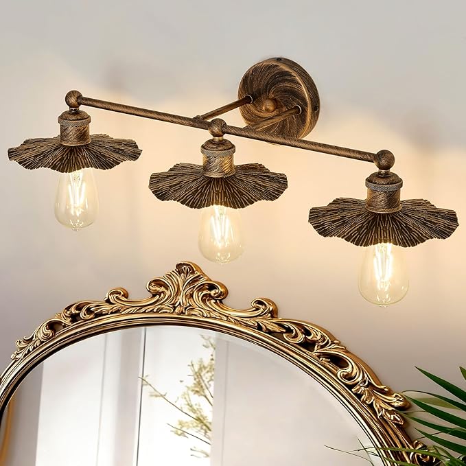 ZGLAOJT 3 Light Vintage Vanity Light Oil Rubbed Bronze Bathroom Light Fixtures Over Mirror.