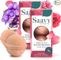 Saavy Naturals Bath Bombs – Relaxing Foaming Fizz Bubbles, Organic Bath Bombs for Women and Kids with Jojoba Oil - Gentle for Sensitive Skin - Made in USA - Bulgarian Rose (2 Pack) - 24 oz
