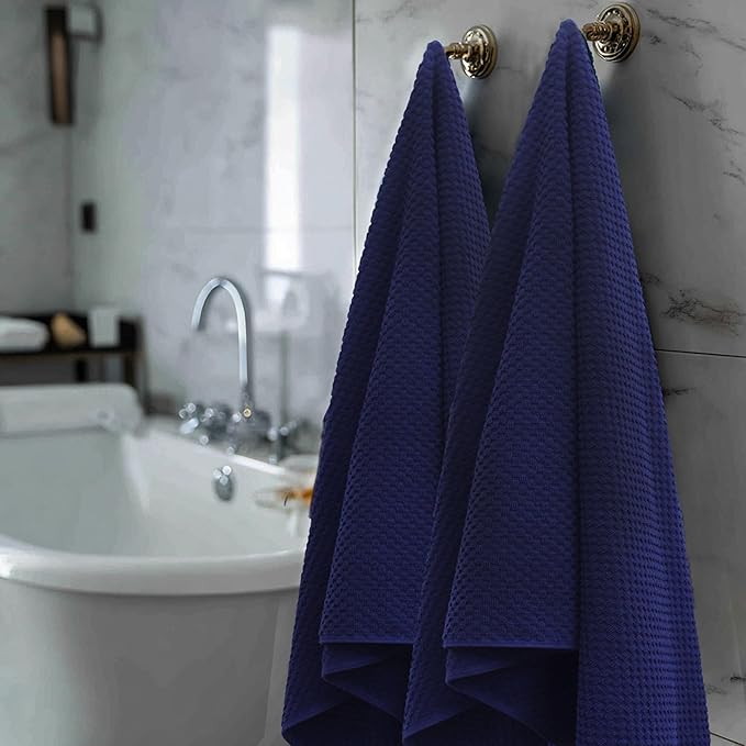 COTTON CRAFT Waffle Bath Towel - Set of 4 Luxurious Euro Spa Waffle Weave Towels - 100% Ringspun Cotton - Super Absorbent Quick Dry Bath Shower Towels - Oversized 30 inches x 56 inches - Navy