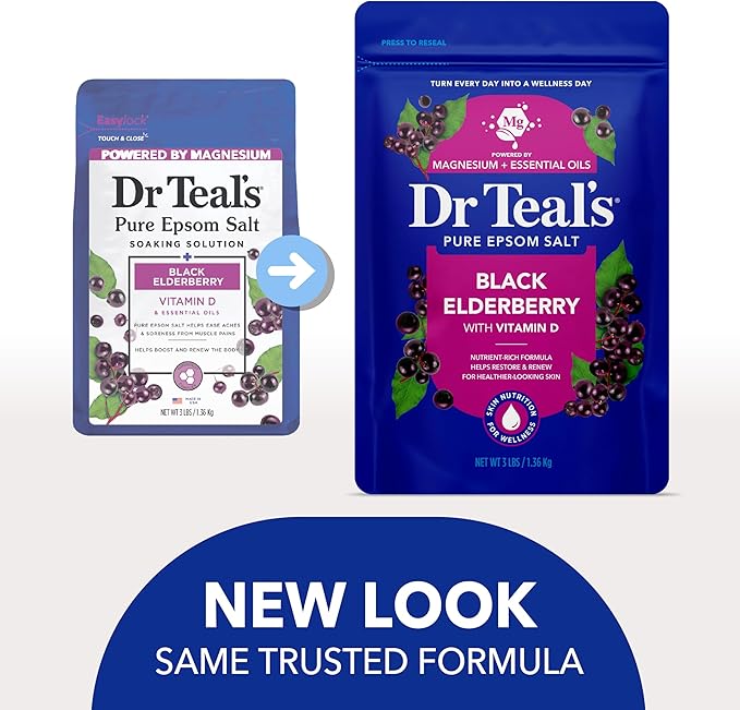 Dr Teal's Epsom Salt Magnesium Soak, Black Elderberry with Vitamin D, 3 lbs