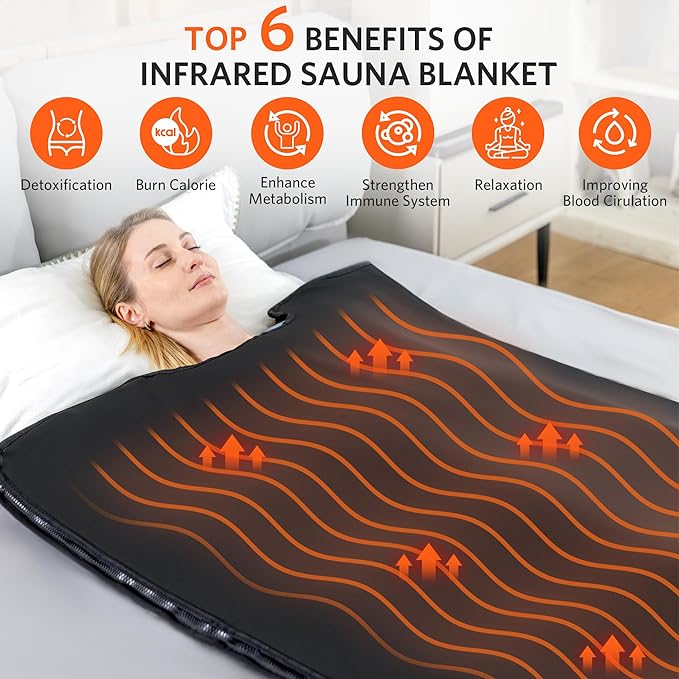 Low EMF Infrared Sauna Blanket for Detox and Home Relaxation, Adjustable 20-60 Min Timer, 95-167℉ Temp Range, 6 ft x 2.95 ft, Durable PU Leather Cover