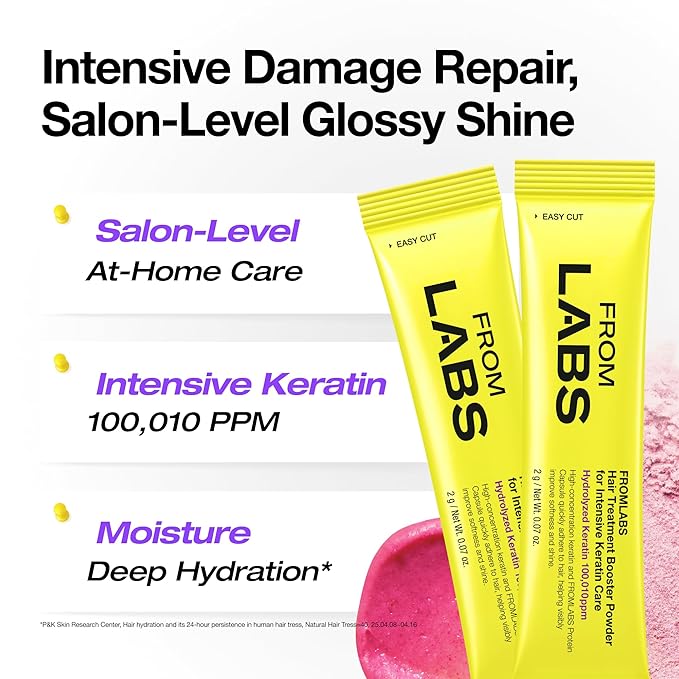 FROMLABS Hair Treatment Booster Powder for Intensive Keratin Care, Mix with FROMLABS Protein Capsule Hair Repair Treatment, For Damaged, Bleached & Frizzy Hair, 2g*8 Single‑Use Packets(Powder only)