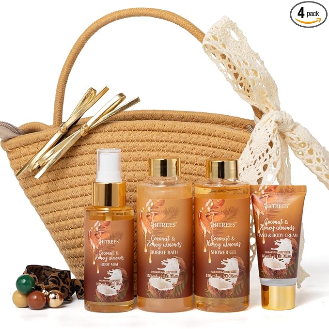 Spa Gift Set for Women, Happy Birthday Gifts for Mom Her Friend Sister Wife, Self Care Get Well Gifts with Coconut & Honey Almond Bath Set for Teengirls,Christmas Gift for Women