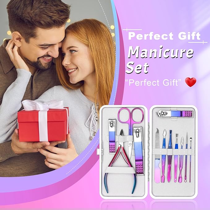CGBE 12Pcs Manicure Set Nail Clippers Pedicure Kit Men Women Grooming kit Manicure Professional Nail Care Tools Gift with Luxurious Travel Case
