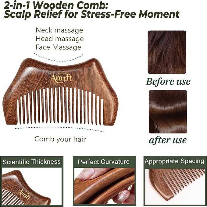 Mother’s Day Gift for Mom, Relaxation Gifts Set, Wooden Gua Sha Tool Set – Face & Scalp Manual Guasha Massager for Tension Relief, Portable Mini Wooden Massage Comb, Self Care Gift-Ready Box
