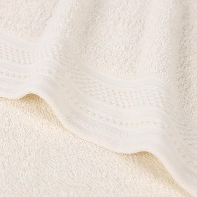 Superior Honeycomb 100% Cotton 500 GSM 12 Piece Bath Towel Set, 6 Washcloths, 4 Hand, 2 Bath Towels, Ideal for Bathroom, Kitchen or Beach, Quick Dry, Jacquard and Solid, Mid-Weight, Ivory