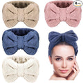 4 Pack Makeup Spa Headband Microfiber Bow Towel Soft Fluffy Washing Face Headband for Women Girls Shower Bath Skincare (White, Blue, Pink, Brown)