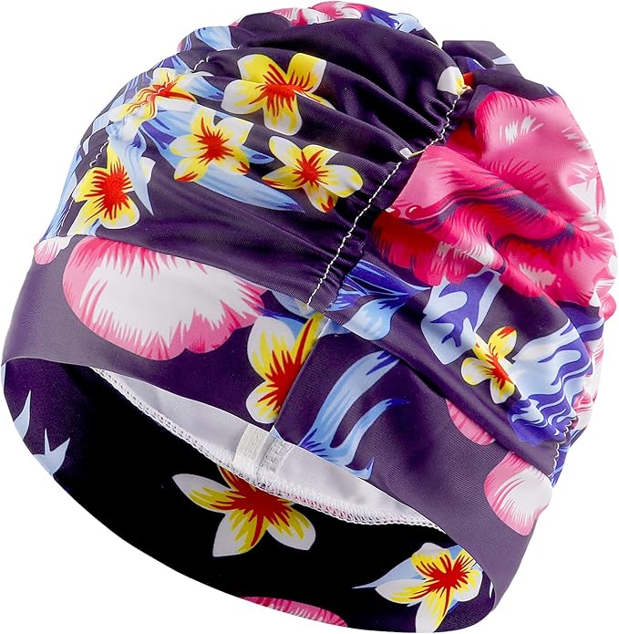 Swim Caps for Women Swimming,1 Pcs Fabric Nylon Cloth Swim Cap, Comfort Pleated Swimming Cap for Long Hair, Not Waterproof Elastic Bathing Caps, Swim Hat Keep Hairstyle Unchanged