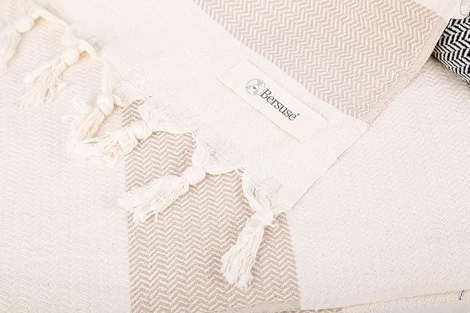 Bersuse 100% Cotton Aspendos XL Throw Blanket for Couch - 100% Cotton Lightweight Durable Throw Blanket, Big Blanket for Sensitive Skin, Decorative and Versatile - 60x90 Inches, Black-Beige