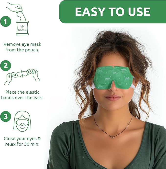 SaluVera Steam Eye Mask for Dry Eyes with 5 Eyelid Cleansing Wipes, Self Heating Eye Compress for Dry Eyes, Soothe and Relax with 40-50 min Spa Eye Mask, Self Warming Eye Masks for Well-Being 16 pcs