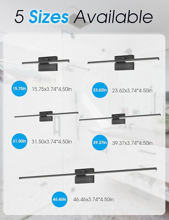 VOLISUN Bathroom Vanity Light 39.4 inch, 5CCT Dimmable, 34W LED Bathroom Light Fixture Over Mirror, Black Bar Vanity Lights for Bathrooms Mirror Cabinets