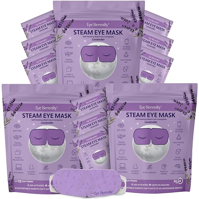 Lure Essentials Steam Eye Mask, Heated Eye Mask, Self Heating Warm Compress for Dry Eyes, Fast Relief for Stye, Puffy Sensitive Eyes, Moist Heat, Relaxation Gifts for Women and Men - Lavender