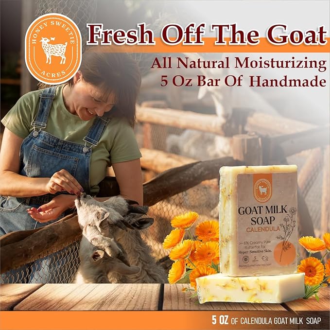 Honey Sweetie Acres Calendula Goat Milk Soap - Handmade 5 oz Bar, Made with Natural Ingredients, Moisturizing & Gentle, Made in the USA