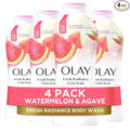 Olay Body Wash for Women, Fresh Radiance, Refreshing & Renewing, Made with Plant Based Cleansers, B3 Botanical Complex, For All Skin Types, Watermelon & Agave Scent, 22 fl oz (Pack of 4)