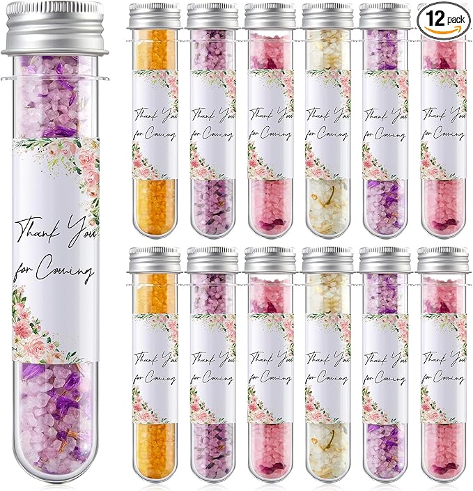 12 Pcs Aromatherapy Bath Salts Test Tube Bath Salts for Women Relaxing Spa Gifts Set for Wedding Christmas Birthday Baptism Party Favors (Floral)