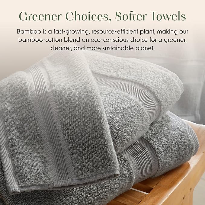 Springtree Home Luxury Bamboo Rayon Bath Towel Set 6 Piece Set | 35% Bamboo Rayon - 65% Cotton | Absorbent Quick-Dry Towels for Bathroom | Oeko-TEX Standard 100 Cotton | Carbon