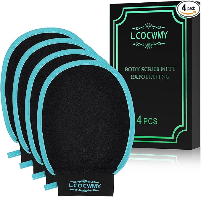 Exfoliating Gloves, (4pcs) Durable Body Scrub, Dead Skin Remover & Body Scrubber Exfoliator, Body Exfoliating Gloves for Shower, washcloth exfoliating, exfoliating Glove for Smooth Skin