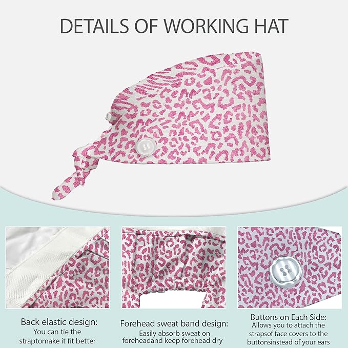 2 Pcs Working Cap with Sweatband for Women Men, Adjustable Cleaning Working Hats, Nurse Surgical Caps