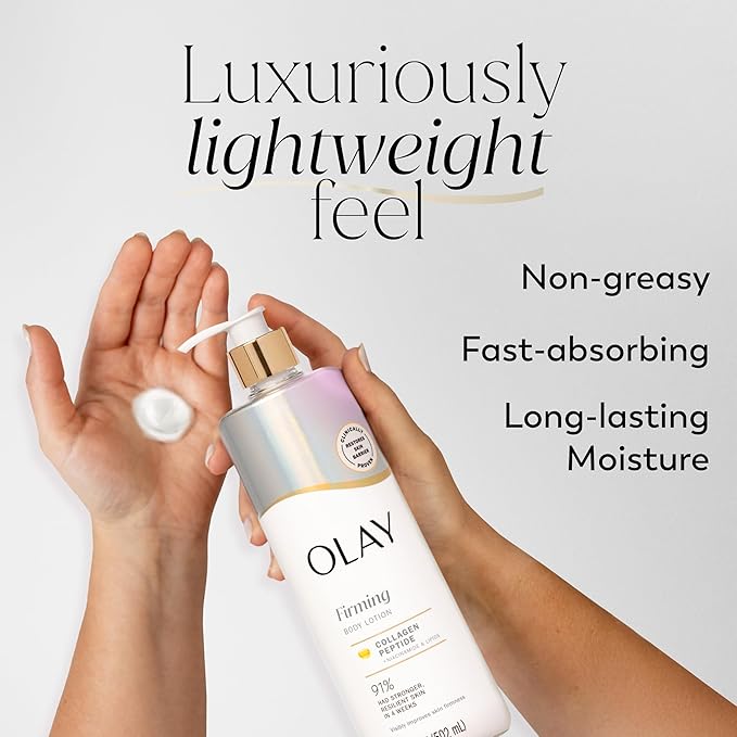 Olay Body Lotion for Women, Firming with Collagen Peptides Serum, Visibly Firmer Skin, 24hr Moisture & Hydration, Fast Absorbing Formula, Vitamin B3 Complex, For All Skin Types, 17 fl oz (Pack of 6)