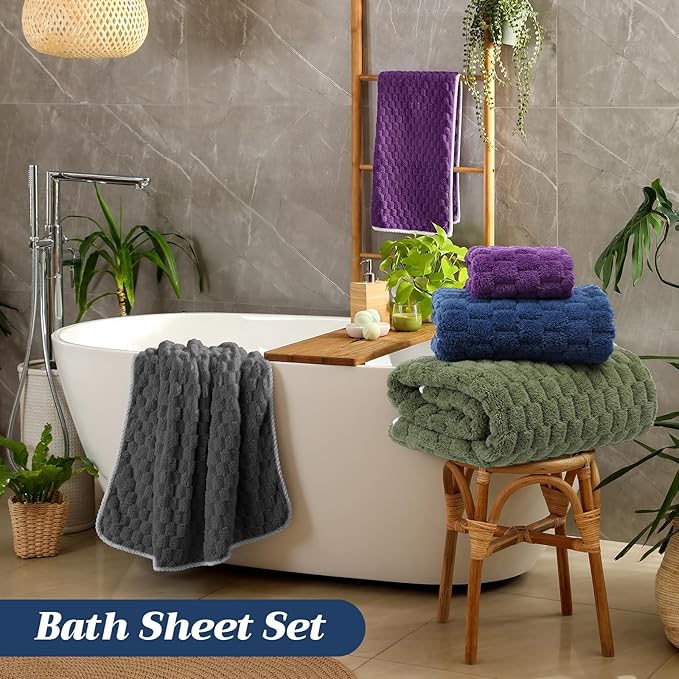 Gilprop 12 Pcs Soft Bath Towels Set for Bathroom Quick Dry, 4 Bath Sheets 4 Hand Towels 4 Washcloth Absorbent Microfiber Fluffy Shower Washcloth for Spa Gym Hotel Travel(Dark Color)