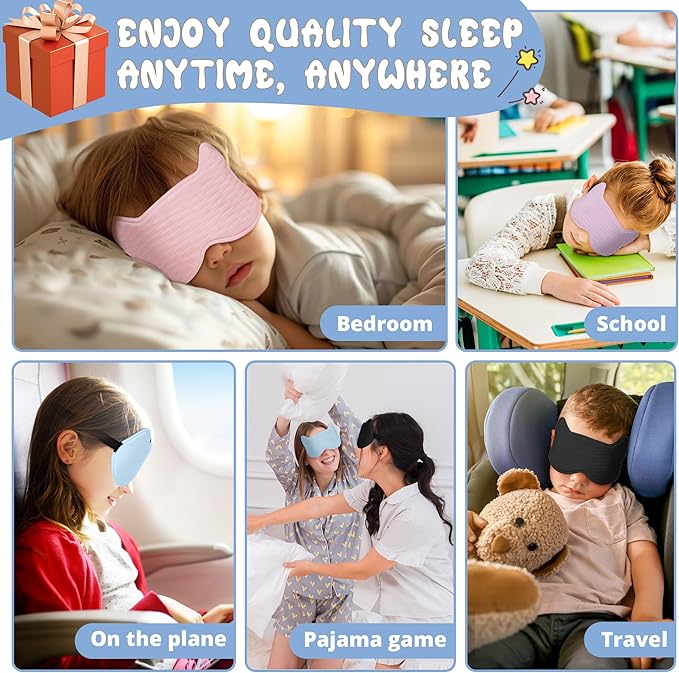 Kids Sleep Mask Eye Mask: 3D Contoured Cup Sleeping Masks, Blindfold with Adjustable Strap, Kids Eye Cover for Boys, Girls, Teens, Pressure-Free with Memory Foam Face Mask for Sleeping (Royal Blue)