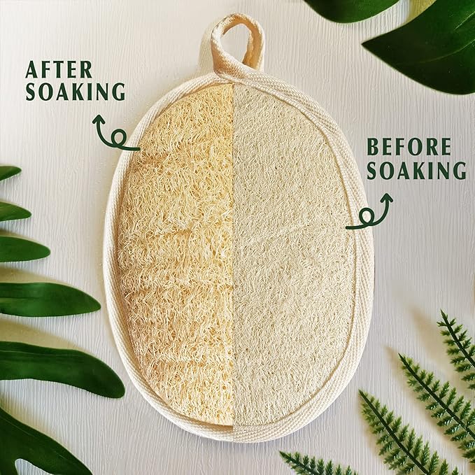 YIQINGJIE Natural Loofah Sponge Exfoliating Body Scrubber(4 Packs),Made with Eco-Friendly and Biodegradable Soft Shower Luffa Sponge, Loofah for Women and Men, Brown