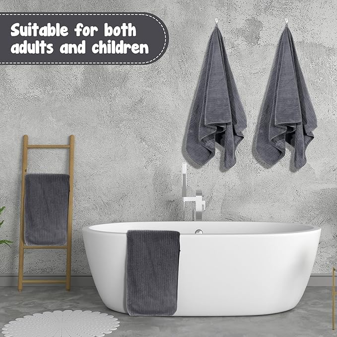 SmoothNovelty 16 Pack Microfiber Bath Towels Bulk 27'' x 60'' Oversized Size Bath Towel Highly Absorbent Extra Large Soft Drying for Beach Shower Summer Salon Sport Gym Party (Stripe,Deep Grey)