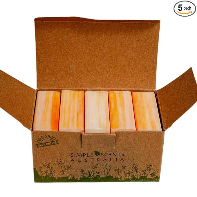 Simple Scents Australia Orange Zest Scented Natural Soap Bars (5 Bars), 3.5oz Moisturizing French Triple Milled Soap Bars Enriched with Shea Butter - Pure Plant Oil Bath & Body