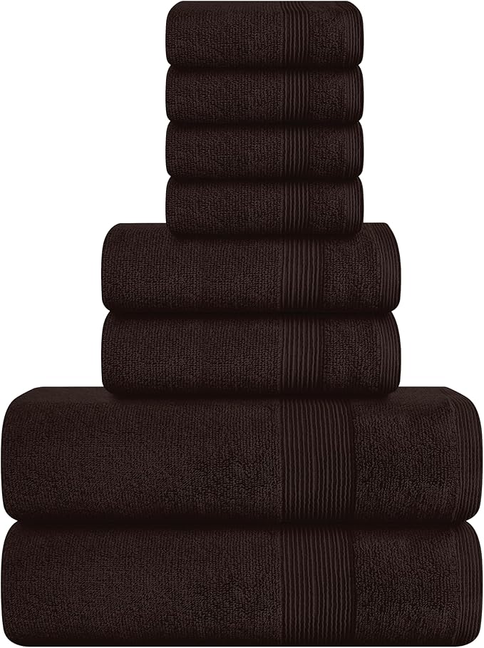 Belizzi Home 8 Piece Towel Set 100% Ring Spun Cotton, 2 Bath Towels 27x54, 2 Hand Towels 16x28 and 4 Washcloths 13x13 - Ultra Soft Highly Absorbent Machine Washable Hotel Spa Quality - Chocolate Brown