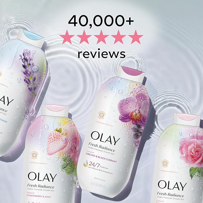Olay Body Wash for Women, Fresh Radiance, 24/7 Skin-Loving Freshness, Visibly Radiant, Plant Based Cleansers, Vitamin B3 & Antioxidant Blend, All Skin Types, Rose Water & Sweet Nectar Scent, 22 fl oz