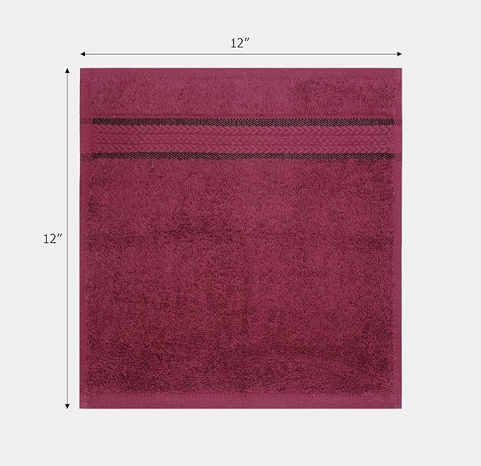 COTTON CRAFT Ultra Soft Washcloths - 12 Pack - 12x12-100% Cotton Facecloths - Baby Wash Cloths - Absorbent Quick Dry Everyday Luxury Bathroom Kitchen Spa Gym Pool Camp Dorm - Easy Care - Burgundy