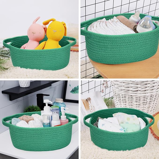 ABenkle Small Basket with Handles - Decorative Durable Rope Woven Storage Bin Shelf Storage Organizer Cube, Easter Baby Gift Basket, 12"x8"x5"