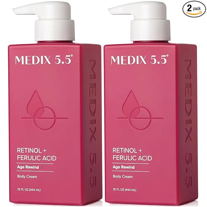 Medix 5.5 Retinol Body Lotion Firming Moisturizer | Crepey Skincare Treatment | Retinol Body Cream | Anti Aging Firming Cream For Women Targets Look Of Crepe Skin, Wrinkles, & Sagging Skin, 2-Pack