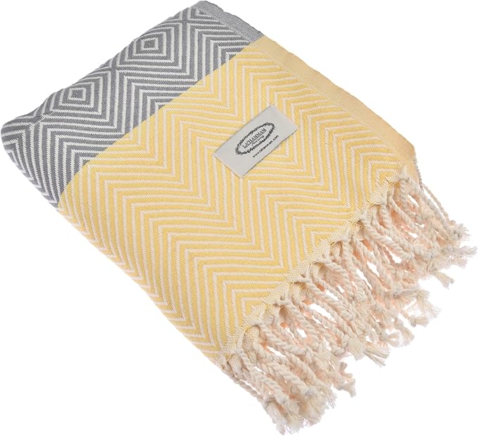 Personalized Embroidered Beach Towel | Throw Blanket, Easy Carry Sand Free, Highly Absorbent, Quick Dry, Turkish Towels for Camping Bath Sauna Beach Gym Pool Yoga SPA by Lahammam, Newdiz, Yellow