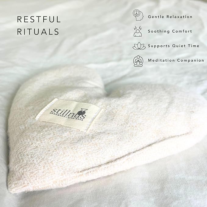 Stillnus First Light Weighted Eye Pillow – Organic Flaxseed & Lavender, Heart Shaped, Relaxation & Feel Better Gift for Women