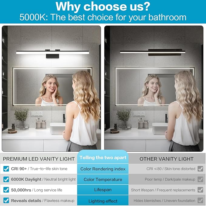 SOLFART 5 Color Temperature Dimmable 47.2 Inch Bathroom Light Fixtures Over Mirror Matt Black Vanity Lights for MirrorBathroom Bathroom Led Lights Light Bar 5CCT