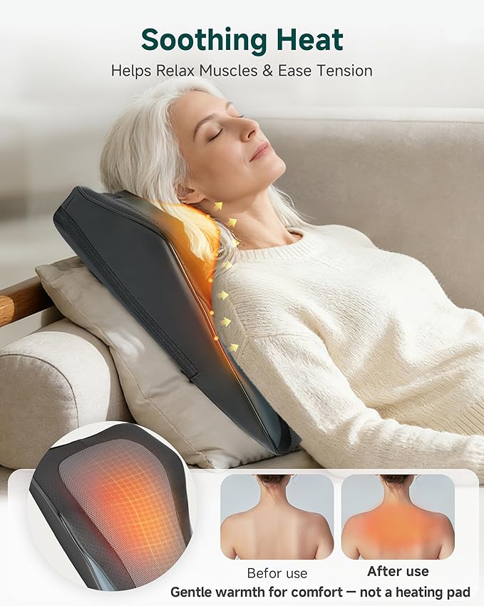 Snailax Back Massager for Back Pain Deep Tissue, Shiatsu Neck Back Massager with Heat, 3D Kneading Chair Massage Pillow, Neck Shoulder Massage, Gifts for Mom, Dad, Women