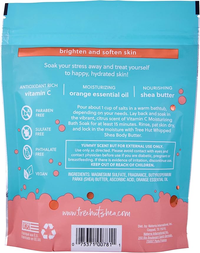 Tree Hut Vitamin C Brightening Bath Soak, Bath Salt with Orange Essental Oils & Shea Butter 16 Oz