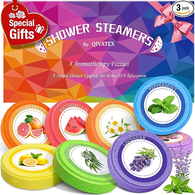 Qivatex Shower Steamers Aromatherapy, Mothers Day Gifts for Mom, Birthday Gifts for Women Teen Girls Wife Mom, Natural Essential Oil SPA Self Care Relaxation Shower Bombs (8 Pack)