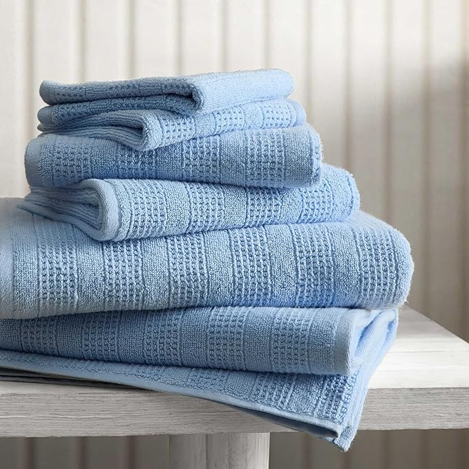 Martha Stewart - Bath Towels, Soft & Absorbent 100% Cotton Towels, Solid 500 GSM, 6-Piece Bathroom Towel Set with Textured Weave (Bedford Cottage Blue)