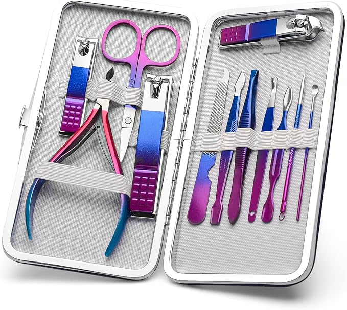 CGBE 12Pcs Manicure Set Nail Clippers Pedicure Kit Men Women Grooming kit Manicure Professional Nail Care Tools Gift with Luxurious Travel Case
