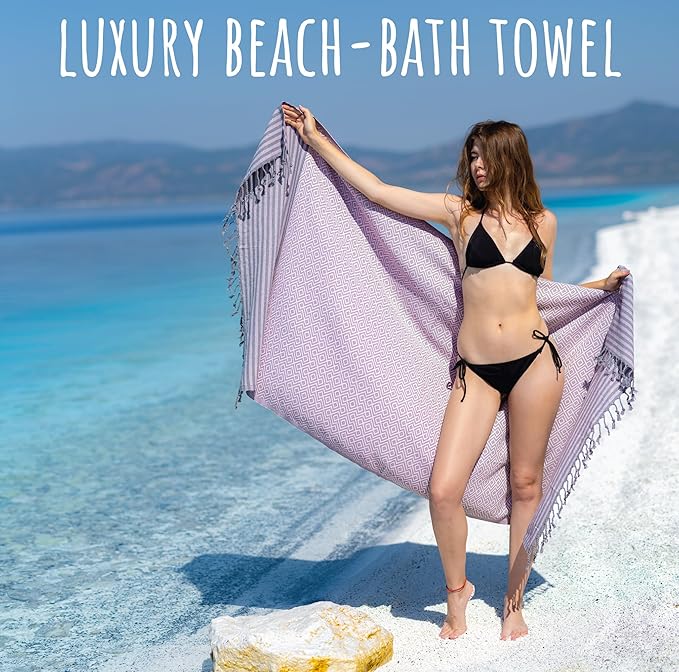 RRay Silver Turkish Beach Towel – 100% Turkish Cotton 40"x71" Quick Dry Oversized Beach Towel Sand Free Lightweight Turkish Towel for Travel Camping Bath Sauna Beach Pool Gym Yoga
