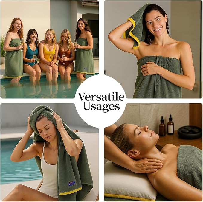 REDKISS 100% Cotton 2 Pack Luxury Bath Towels 27 x 54 Inches, Oversized Bath Towel Set, 600 GSM Ultra Soft Highly Absorbent Quick Drying Towels for Bathroom, Gym, Spa, Hotel, Army Green