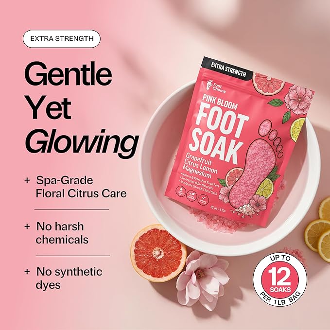 Pink Bloom Foot Soak with Pink Himalayan Salt & Grapefruit - Refreshing Citrus Blend to Soften & Renew Tired Feet - Natural Spa Care - 1lb