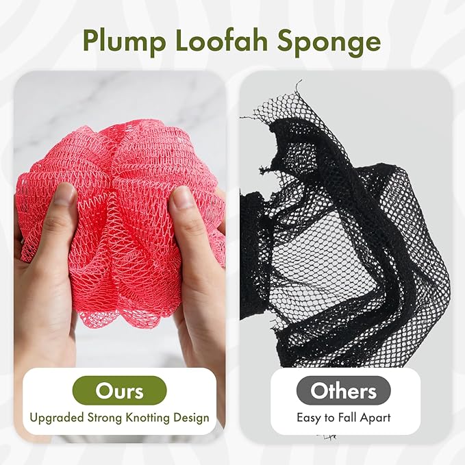 Bathway Loofah Bath Sponge, 2 Pack African Net Sponge Authentic, Exfoliating Shower Loofah Body Scrubber for Men and Women, Mesh Shower Pouf Balls for Body Wash