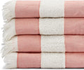 Lightweight Turkish Beach Towel - 100% BCI Cotton, Unbleached Raw Fringe, Oeko-TEX Certified, Absorbent, Eco-Friendly, 36x66”, Coral Pink & Natural Stripes, Portable Sarong Blanket for Pool, Travel