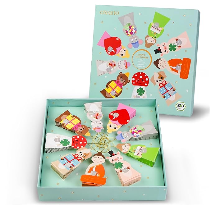 Creano Organic Herbal Tea Gift Set ‘Tea Lovers’ – 9 pyramid tea bags in 9 cute shapes to give as gifts – 22.5g*