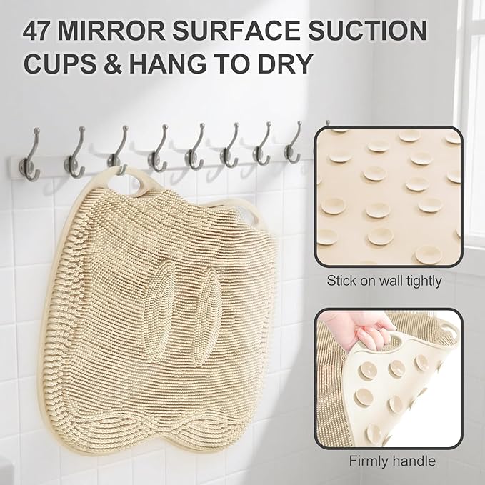 Foot Scrubber Mat in Shower Large for Back Floor Wall Bathtub & Pumice Stone 2 Pack- Foot Spa Bath Feet Scrub Dead Skin Callus Remover Exfoliating Massage Brush Improve Foot Appearance Beige