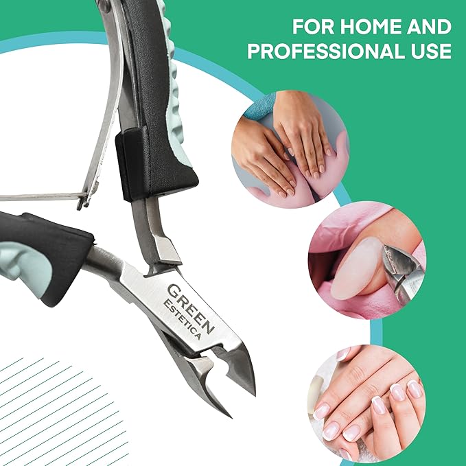 Cuticle Trimmer with Non-Slip Grip Handle Professional Stainless Steel Cuticle Cutter Sharp Blades Double Spring Cuticle Nippers for Nail Care Pedicure Manicure Nail Tools (Green-Black)